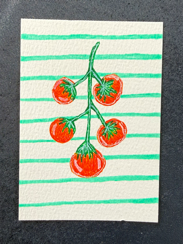 Rocky Tomatoes, ACEO Original, Gel Pens aceo art card
