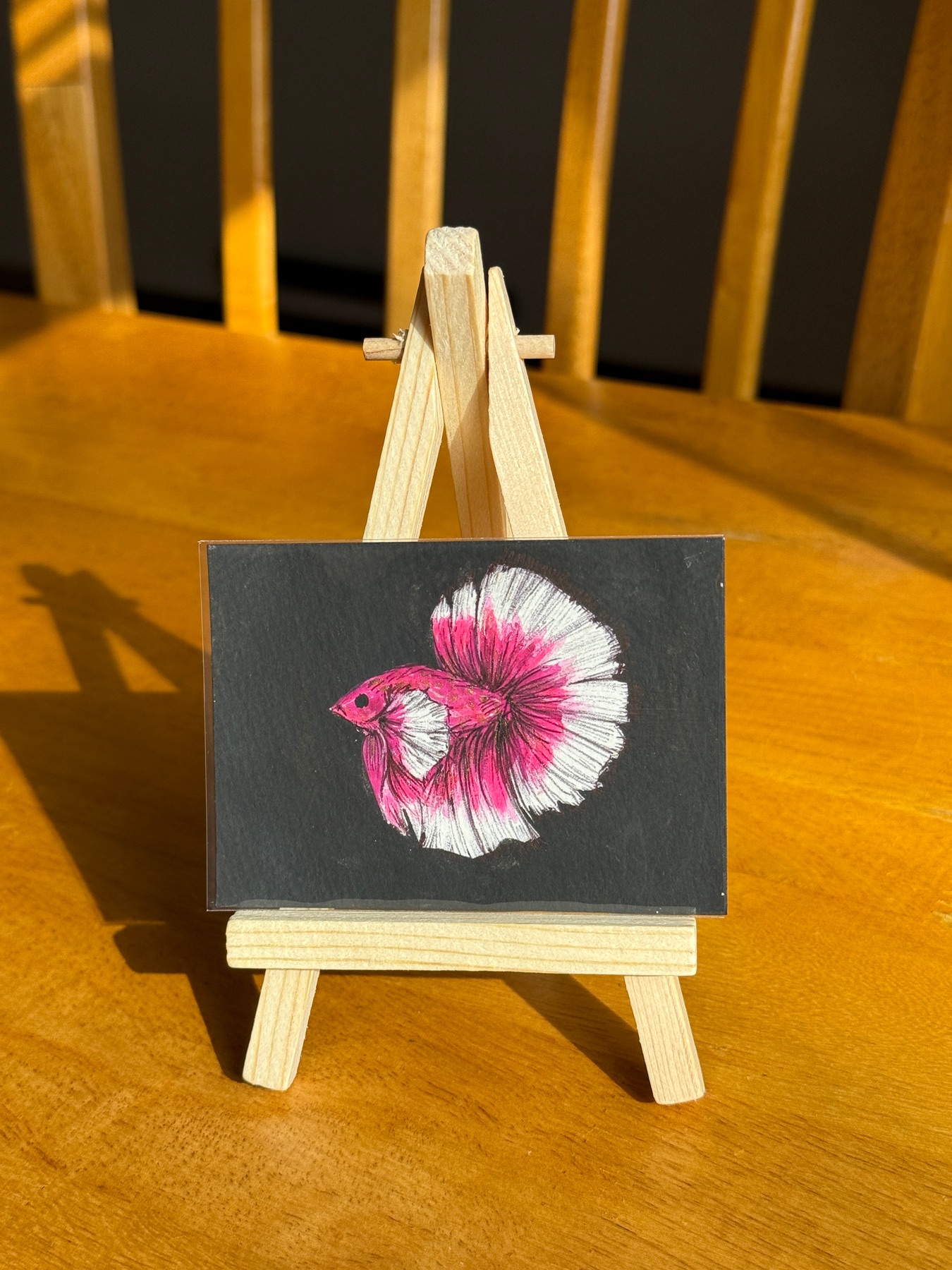 ACEO Original Painting Gouache/Acrylic Gold, Betta Fish, POCKET CREATURES Art, by theilonggaartist aceo art card