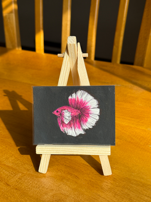 ACEO Original Painting Gouache/Acrylic Gold, Betta Fish, POCKET CREATURES Art, by theilonggaartist aceo art card thumbnail 1