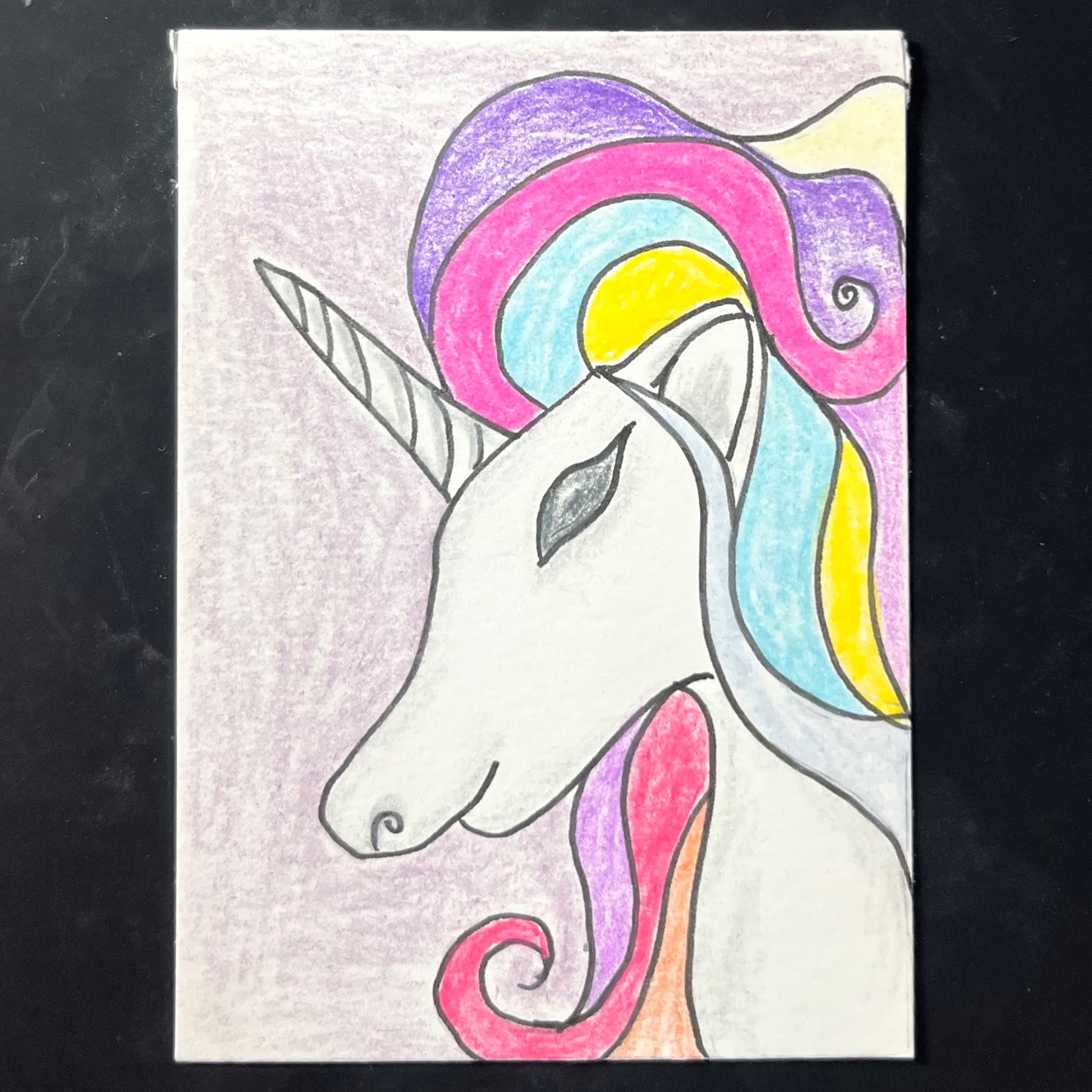 Colorful Unicorn aceo art card