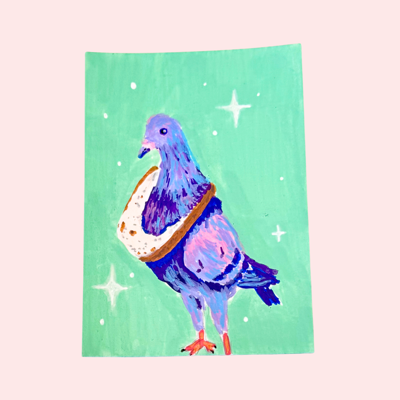 Bread Necklace Pigeon aceo art card