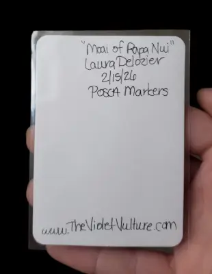 Red abd Yellow Moai of Rapa Nui Easter Island Statue in POSCA Markers aceo art card thumbnail 2