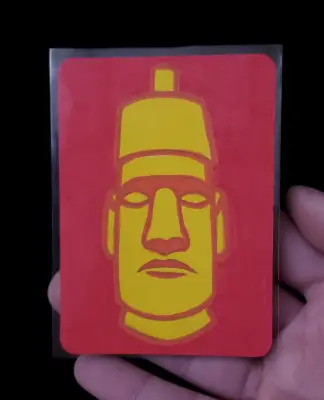 Red abd Yellow Moai of Rapa Nui Easter Island Statue in POSCA Markers aceo art card thumbnail 1