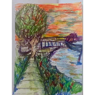 Summer lake aceo art card thumbnail 2