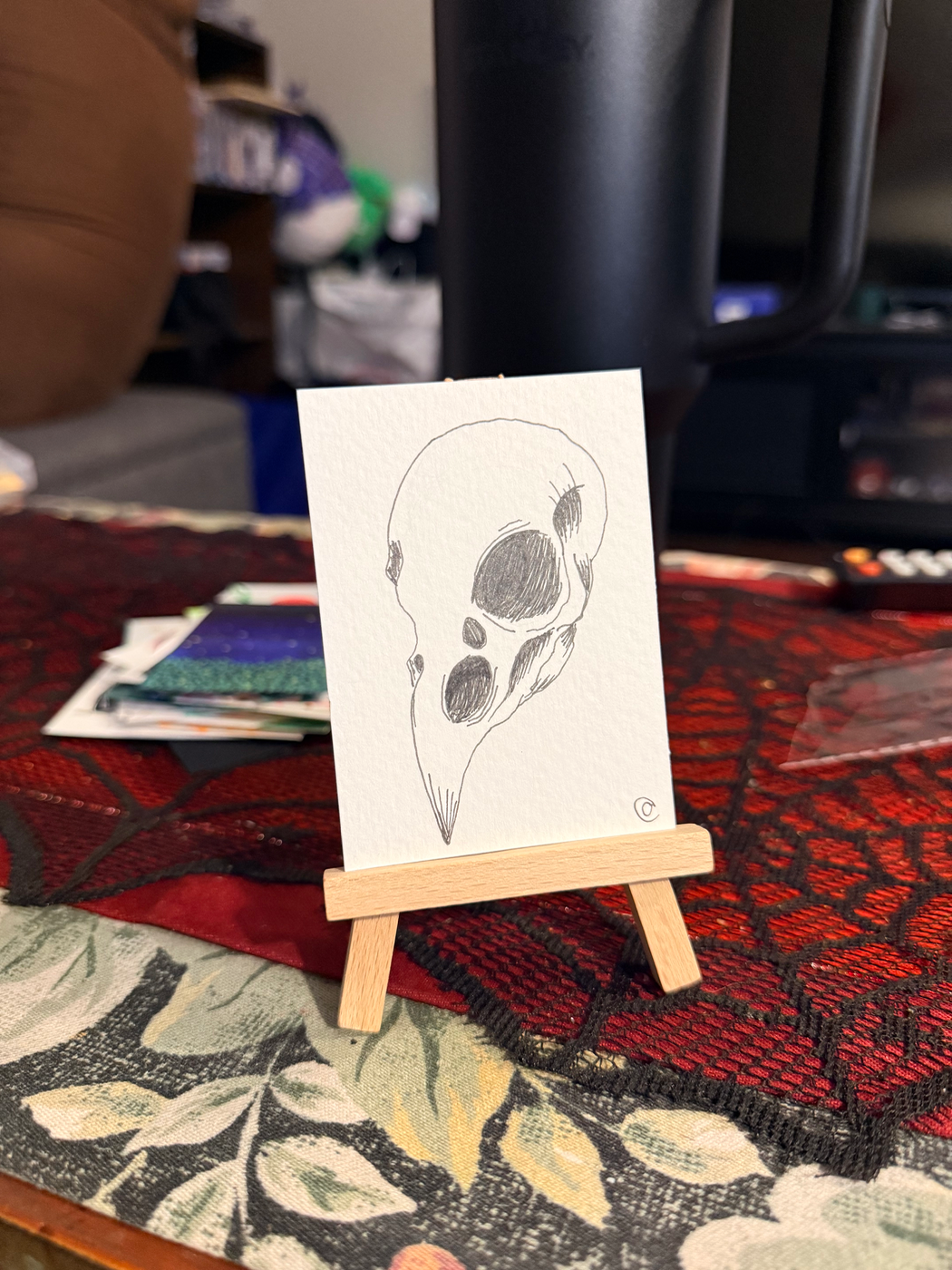 Bird skull aceo art card