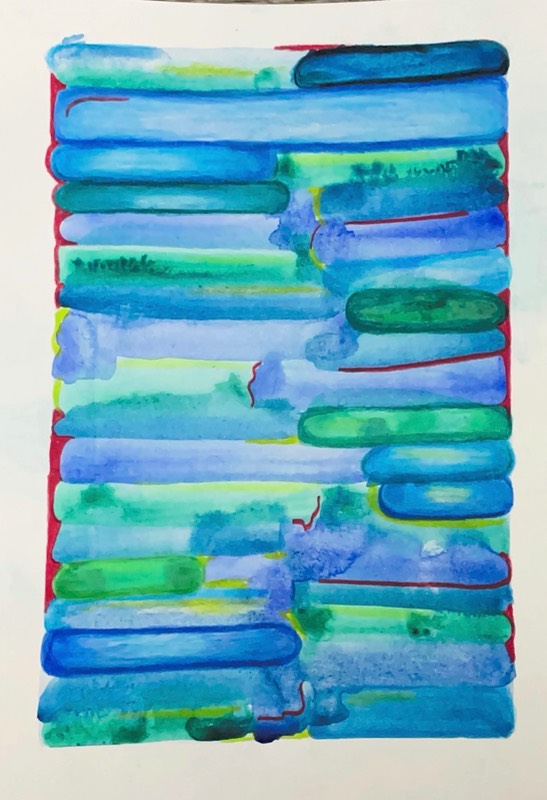 Blue shapes aceo art card