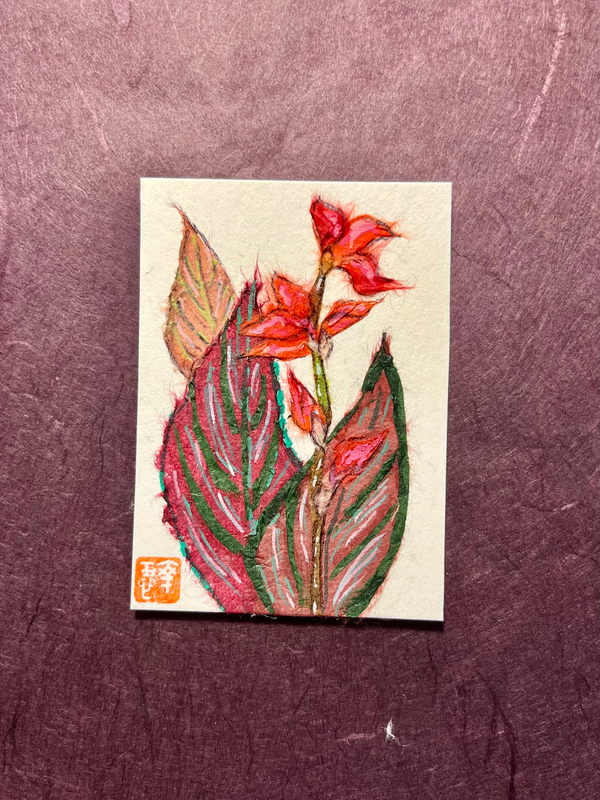 Tropical Kanna-Japanese Washi art aceo art card