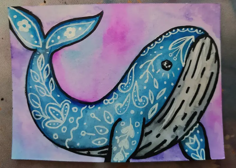 Magnus the Folk Whale aceo art card