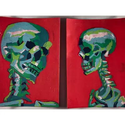 Blue Skulls aceo art card thumbnail 2