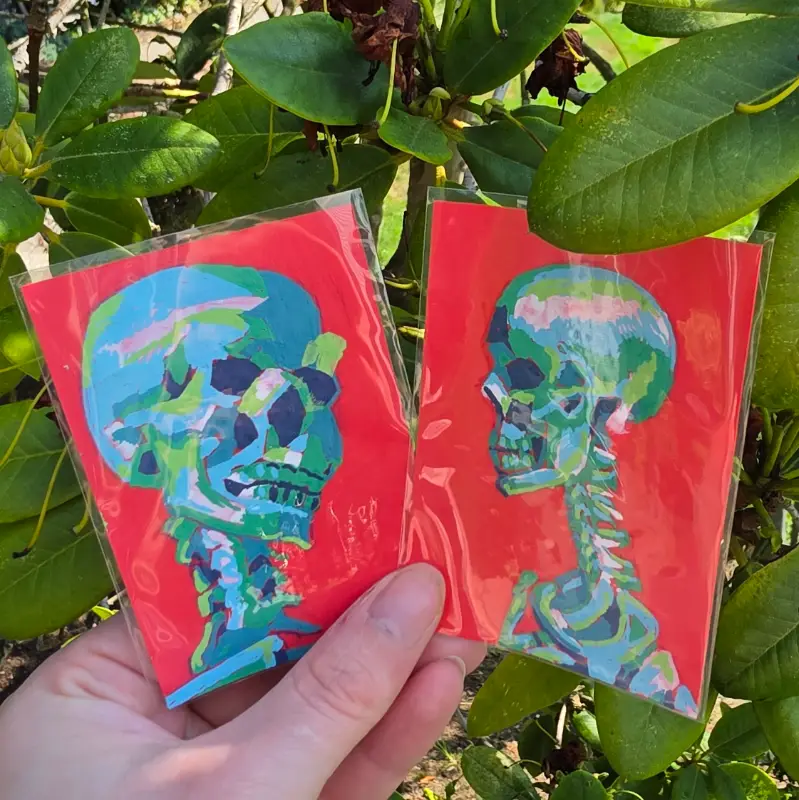 Blue Skulls aceo art card