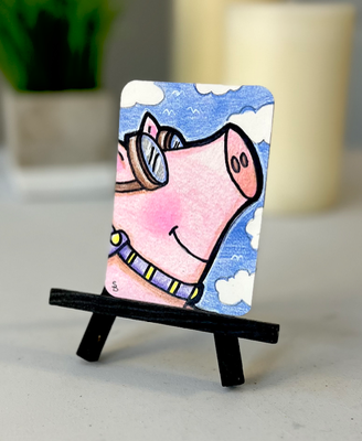 Happy Pig aceo art card thumbnail 1