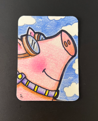Happy Pig aceo art card thumbnail 2