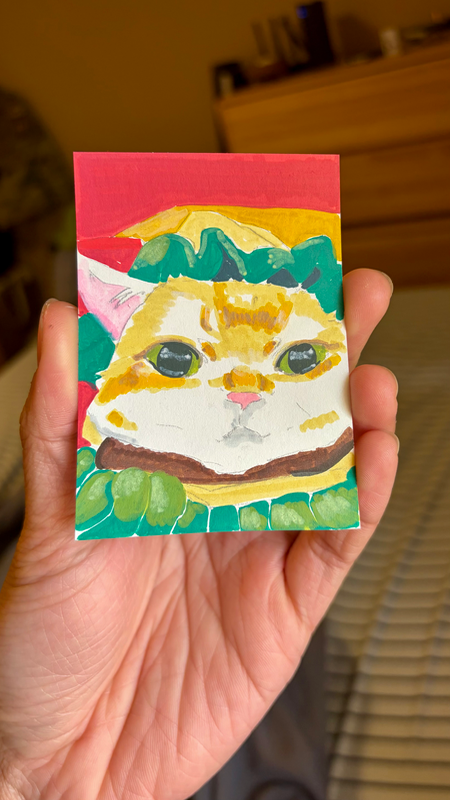 Hamburger Cat | Random Cat Series #1 aceo art card