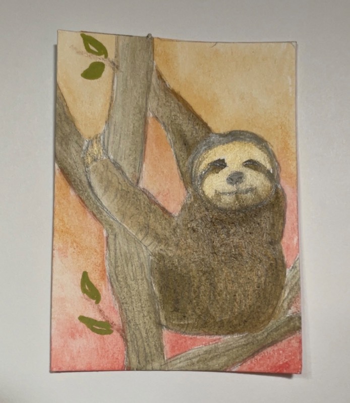 Snoozing Sloth aceo art card