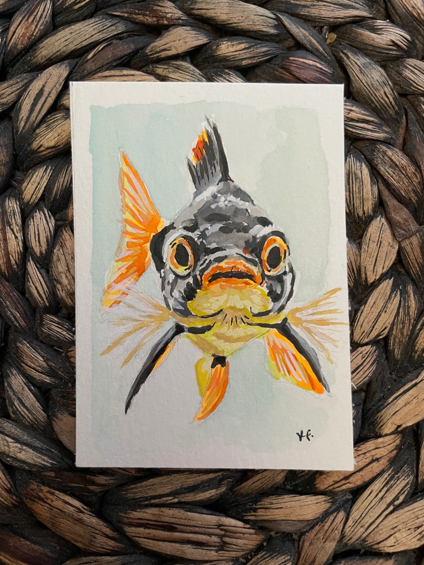 Mr. Grumpy Gills - Koi Fish in Watercolor aceo art card