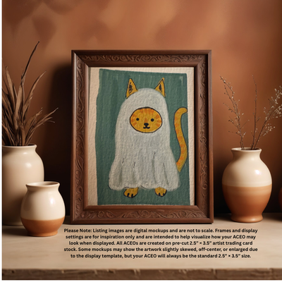 Boo Cat 1/10 aceo art card thumbnail 1