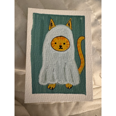 Boo Cat 1/10 aceo art card thumbnail 2