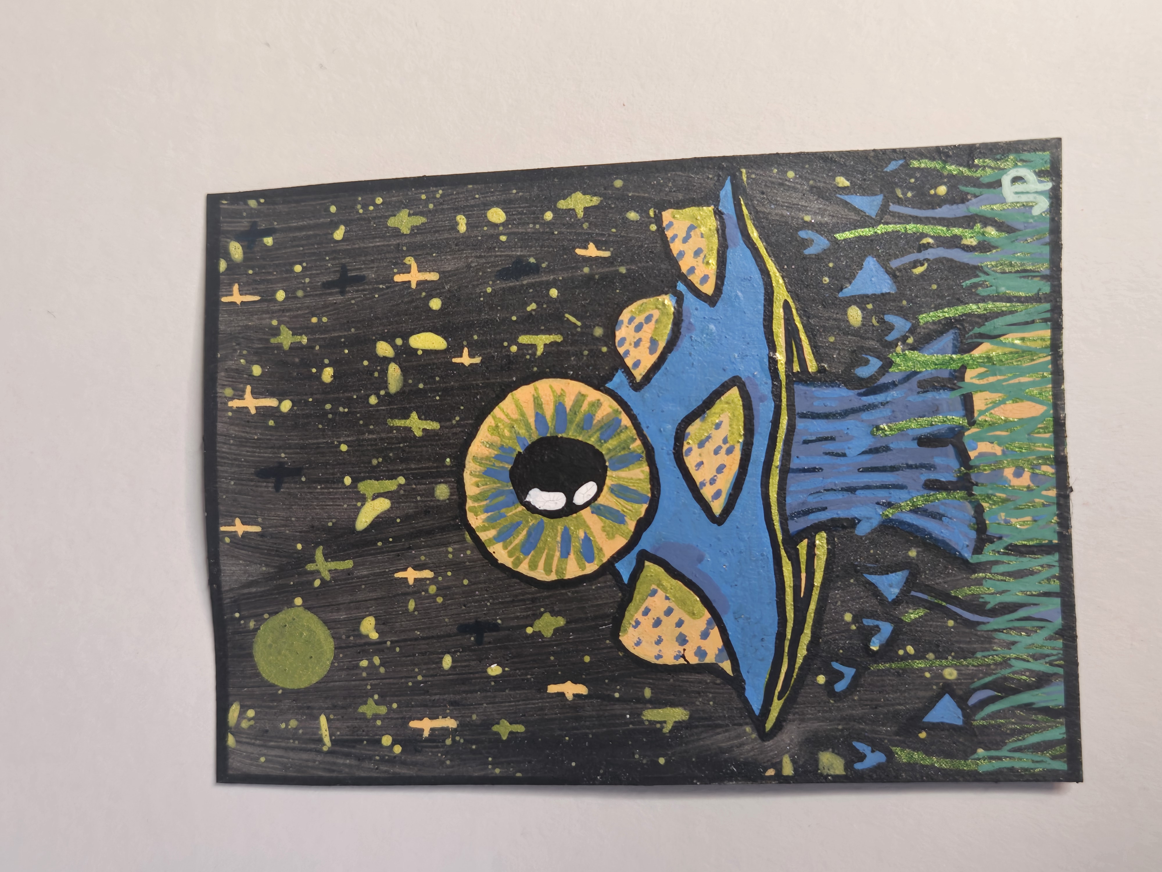 Divine spore sight-mushroom- ACEO Original Painting 2.5x3.5- Artist- FOXI aceo art card thumbnail 2