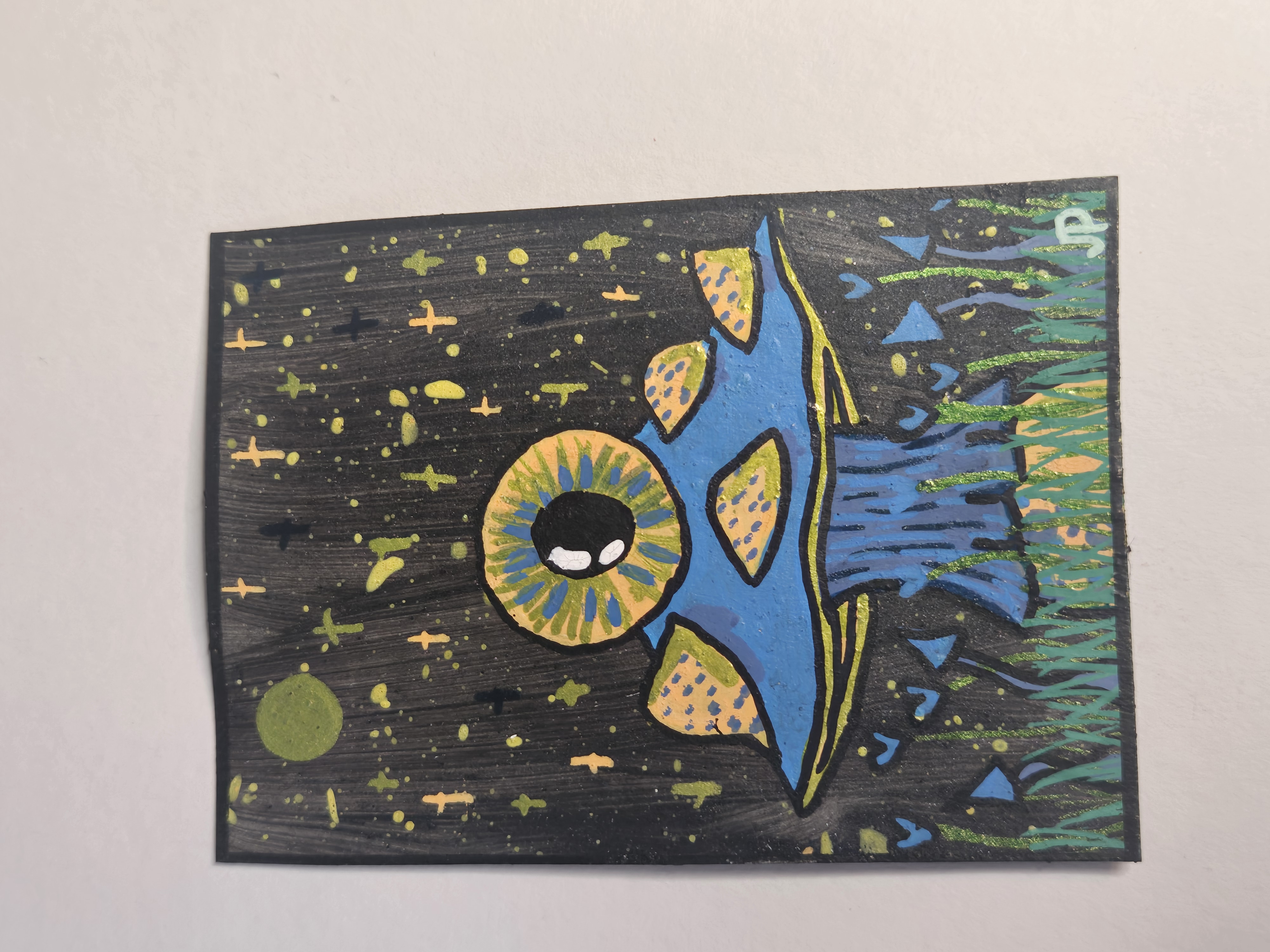 Divine spore sight-mushroom- ACEO Original Painting 2.5x3.5- Artist- FOXI aceo art card