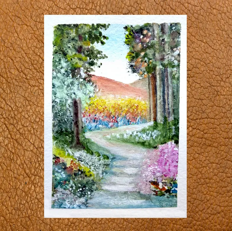Dreamy Path Original watercolor ACEO SRA OOAK Fine Art by Edie landscape miniature painting aceo art card