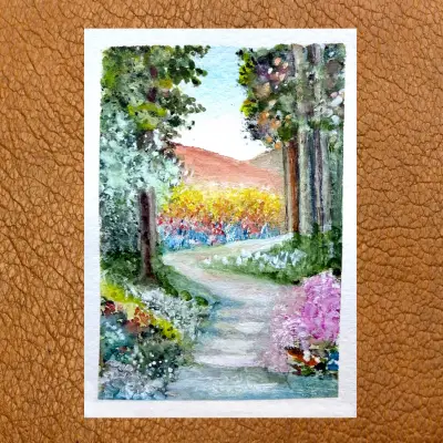 Dreamy Path Original watercolor ACEO SRA OOAK Fine Art by Edie landscape miniature painting aceo art card thumbnail 1