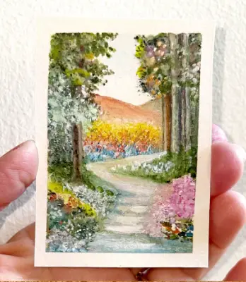 Dreamy Path Original watercolor ACEO SRA OOAK Fine Art by Edie landscape miniature painting aceo art card thumbnail 2