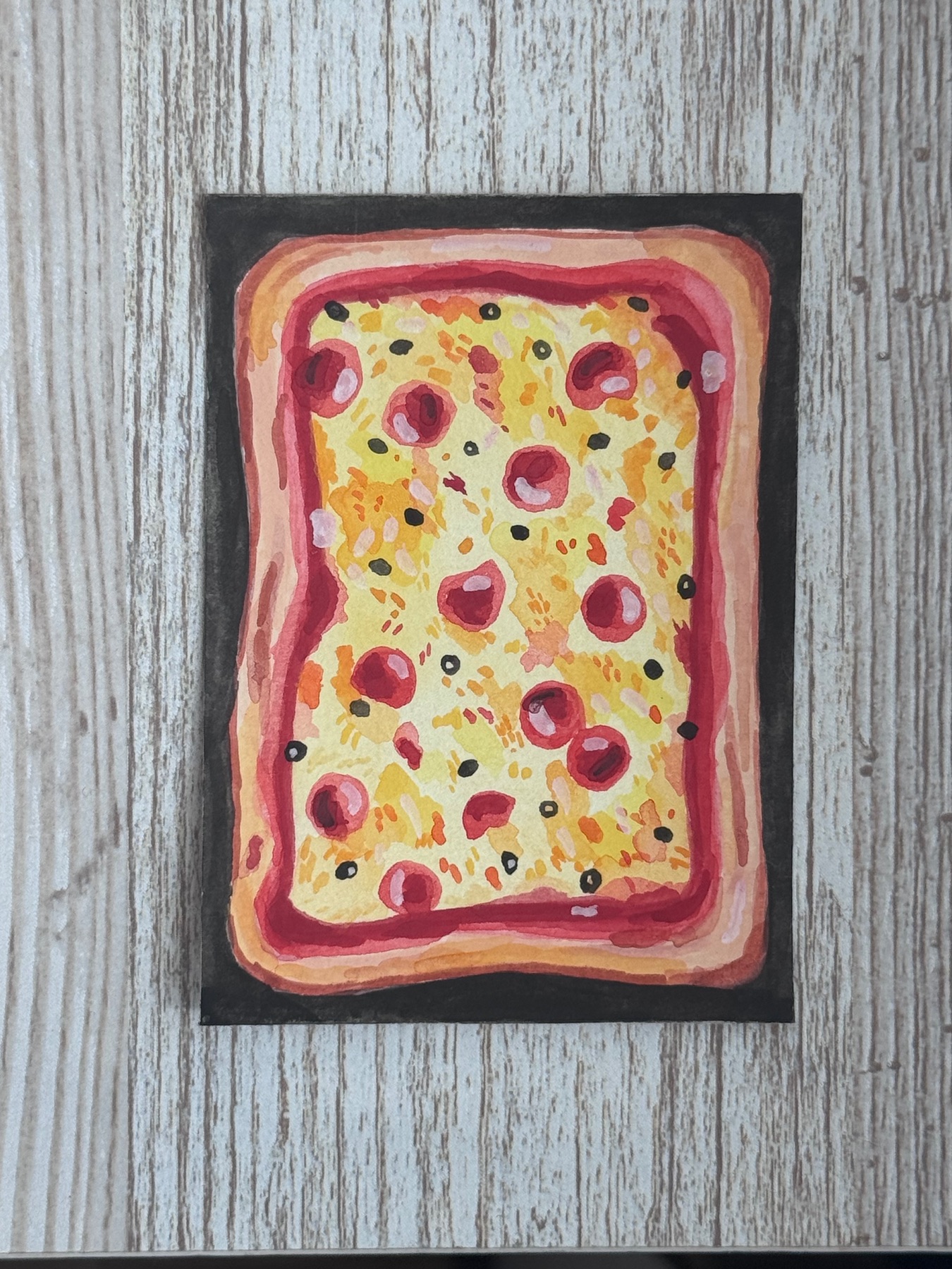 Pan sheet pizza with olives ACEO Cassandra Yocum watercolor aceo art card