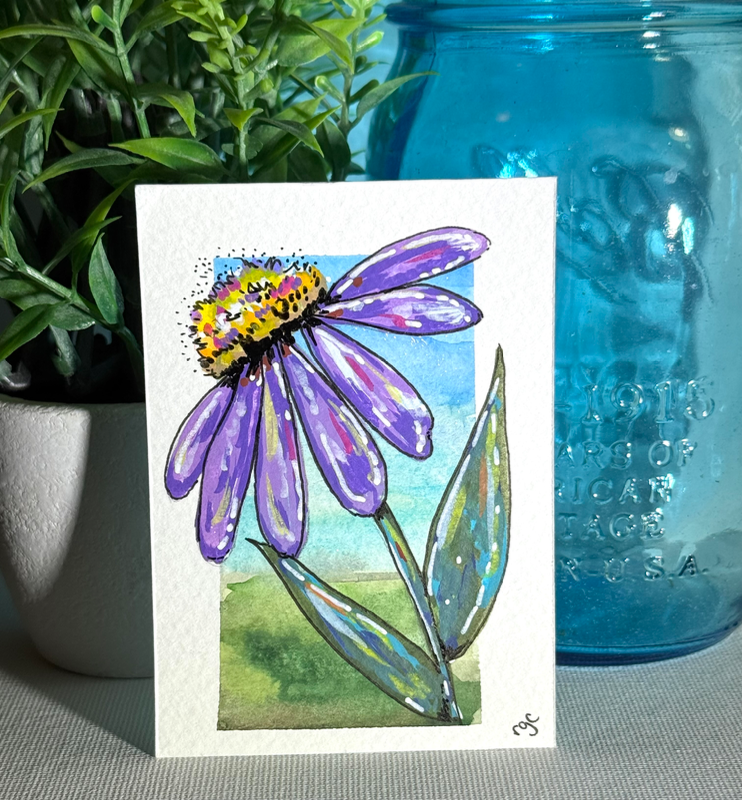 Purple Flower aceo art card