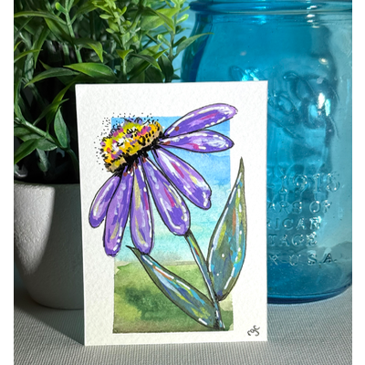 Purple Flower aceo art card thumbnail 1
