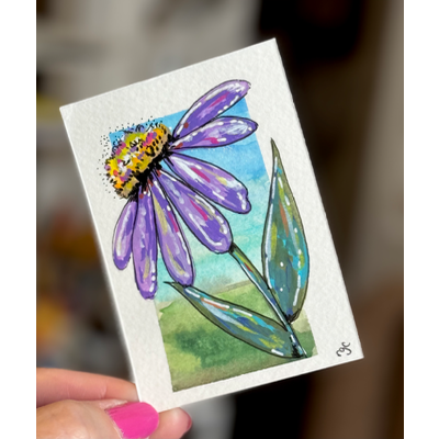 Purple Flower aceo art card thumbnail 2