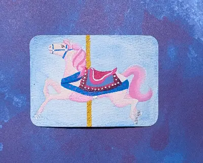 Carousel Horse - Pastel Pink aceo art card thumbnail 1