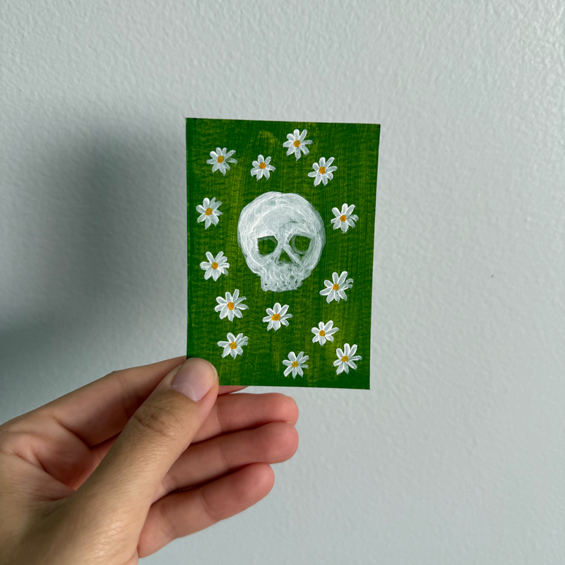 Original Floral Skull ACEO | Bloom and Bones #4/8 aceo art card