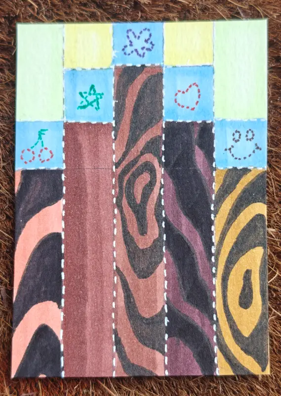 Log Cabin #5 - "Wood Grain Matches" aceo art card
