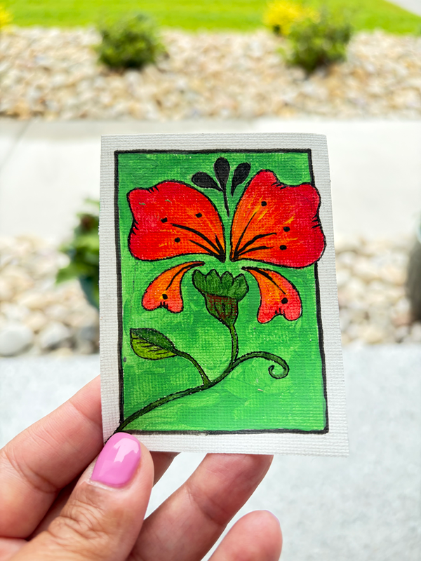 Zentangle Hibiscus Gouache aceo art card