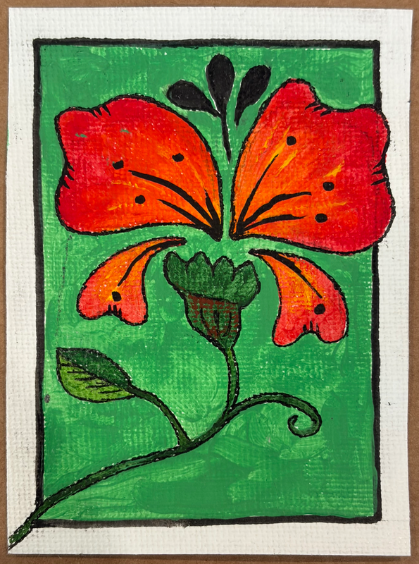 Zentangle Hibiscus Gouache aceo art card