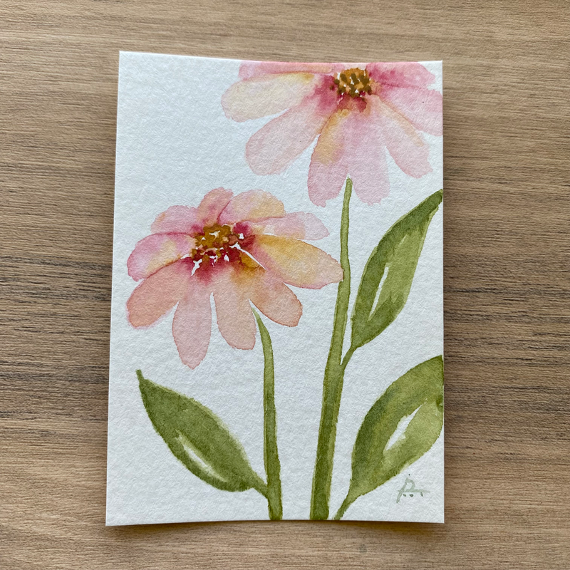 Pink Coneflowers aceo art card