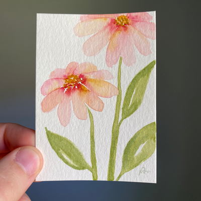 Pink Coneflowers aceo art card thumbnail 2