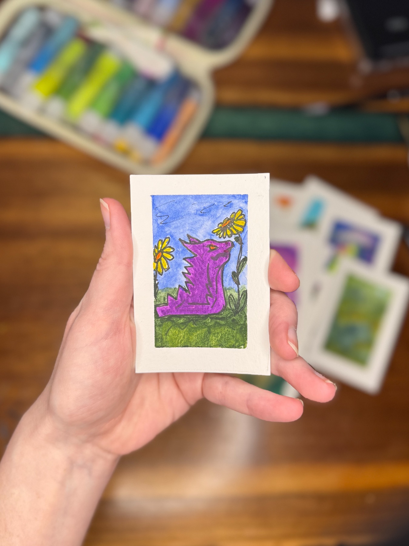 Reginald in the Flowers aceo art card