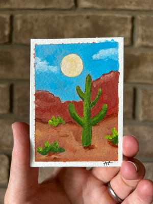 “Out West” desert scene landscape mini ACEO painting aceo art card thumbnail 1