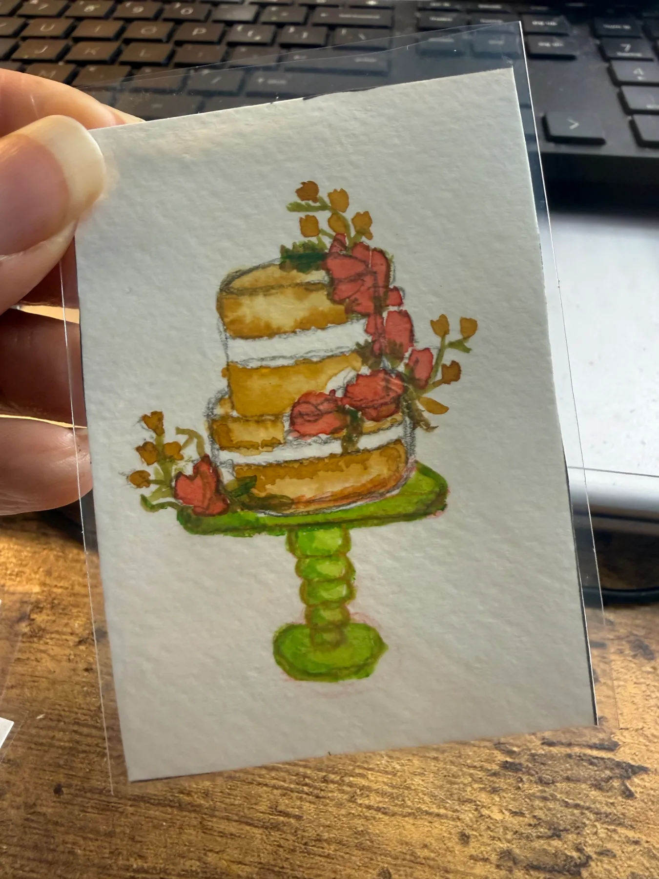 ACEO Original Watercolor • Floral Cake Mini Art 2.5x3.5 OOAK bethrichlife aceo art card
