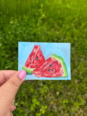 “Watermelon Breeze” Acrylic ACEO Fruit aceo art card thumbnail 2