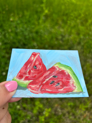 “Watermelon Breeze” Acrylic ACEO Fruit aceo art card thumbnail 3