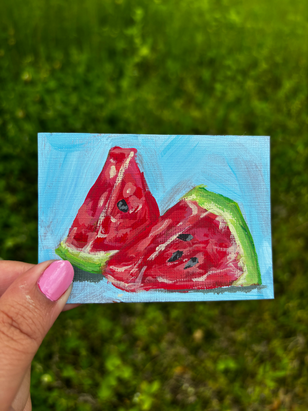 “Watermelon Breeze” Acrylic ACEO Fruit aceo art card
