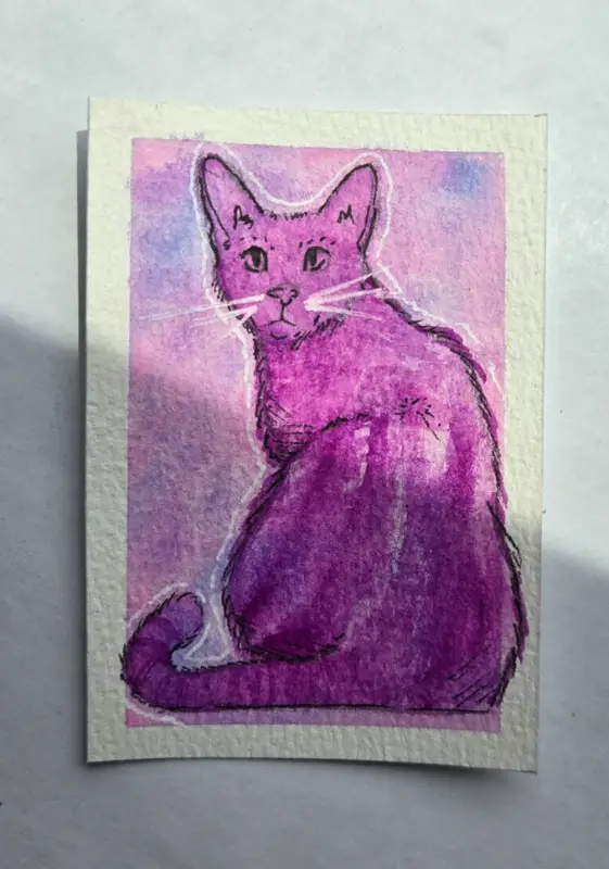 Watercolor Purple Cat Series 2/4 aceo art card