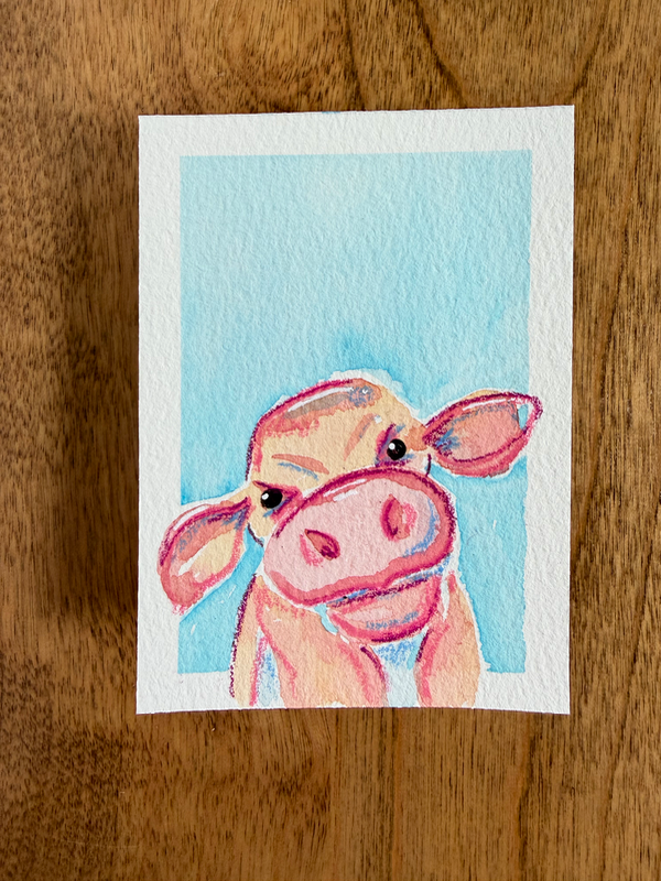 Pink Cow aceo art card