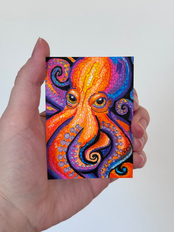 Colorful Octopus Mini Painting Acrylic aceo art card