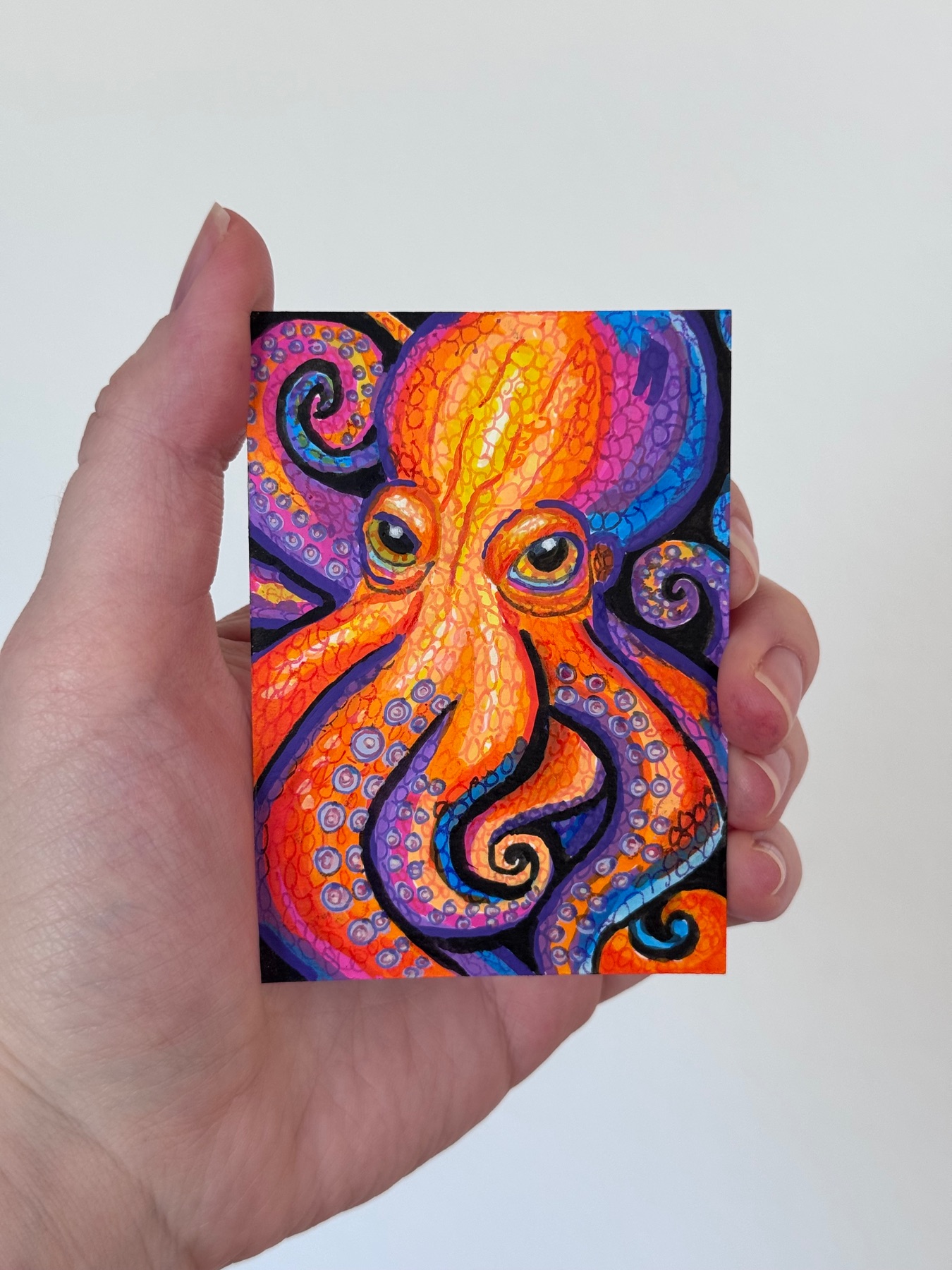 Colorful Octopus Mini Painting Acrylic aceo art card