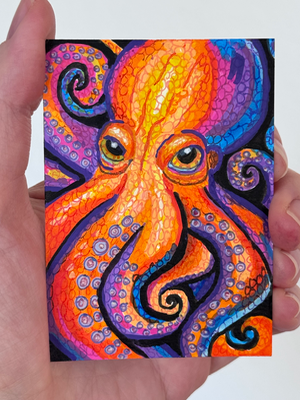 Colorful Octopus Mini Painting Acrylic aceo art card thumbnail 2