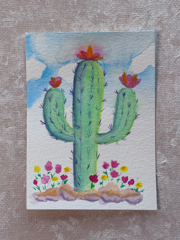 Pastel desert cactus watercolor ACEO aceo art card