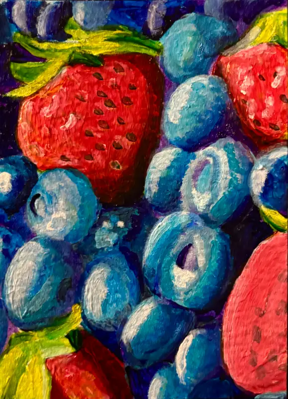 ACEO Original Strawberries and Blueberries (2.5 by 3.5) Art Cards aceo art card